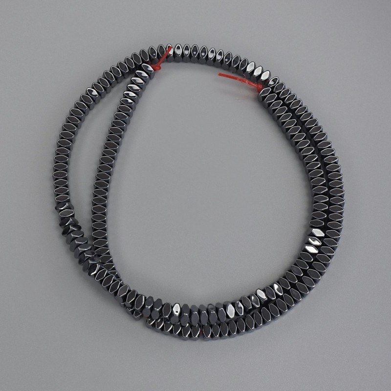 Hematite beads, faceted square rondelles, 4x2 mm, on beading thread, length 40 cm+