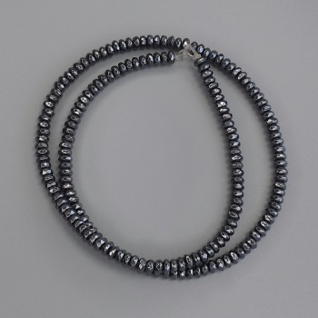 Faceted hematite rondelle beads 4x2mm on beading thread, 39 cm length