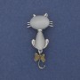 Brooch-Pendant Cat Cat's Eye Silvery Metal 49x25mm+