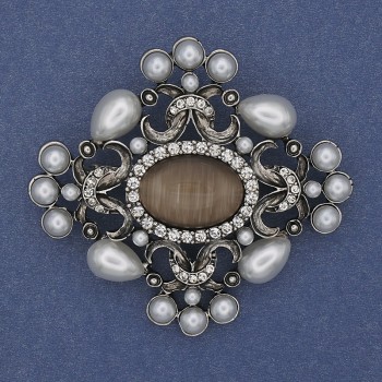 Brooch Pendant Accent Pearls Cat's Eye Silver