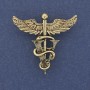 Caduceus brooch pendant in gold-toned metal 36×37 mm+