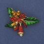Брошка кулон Новорічна Гілочка з бантиком та дзвіночком емаль стрази золотистий метал 44х30мм+