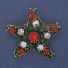 New Year's Christmas Star Brooch with Crystals, Gold-Tone Metal, 50mm+