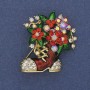 Brooch New Year Boot enamel crystals gold-tone metal 37x32 mm +