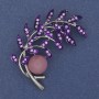 Brooch Twig Pink Cat's Eye Purple Crystals Silver-Tone Metal 54x46mm +