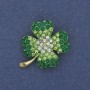 Brooch-pendant Four-Leaf Clover with white and green crystals on golden metal, diameter 28x24mm +