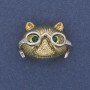 Brooch pendant 'Cat in Glasses' with green crystals, gold-tone metal, 29x21 mm+