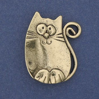 Cat brooch-pendant in golden metal 37x29mm+