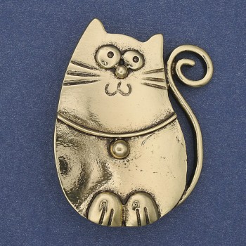Cat Brooch Pendant in Golden Metal 45x33mm+
