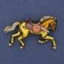 Horse Brooch with Yellow Enamel and White Crystals, Gold-Tone Metal 50x32mm+