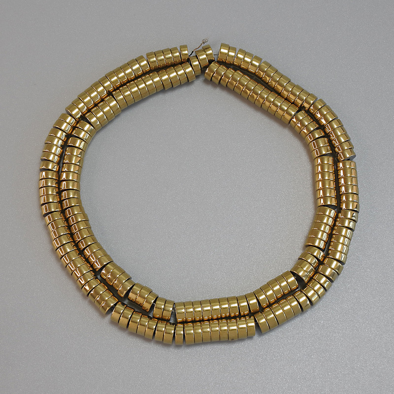 Hematite beads, gold color, rondelle 5x2 mm on thread, length 40 cm+