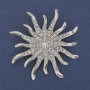 Sun Brooch with White Rhinestones, Silver-Colored Metal 54mm+