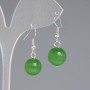 Earrings Green Cat's Eye Smooth Ball, 12 mm diameter +/-, 30 mm length +/-, silver-tone metal