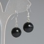 Earrings Sun Obsidian Smooth Ball, 14 mm diameter ±, 32 mm length ±, Silver-Toned Metal