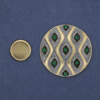 Magnetic Brooch Accent with Green Rhinestones 40mm ± Gray Enamel Gold-Tone Metal
