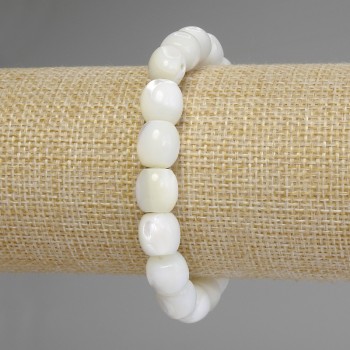 Mother-of-pearl Barrel Bracelet, diameter 10x9.5 mm, 5mm+-, stretch length 18 cm