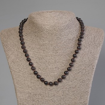 Garnet Necklace with Smooth Beads, 7.5 mm Diameter, 50 cm Length with Clasp