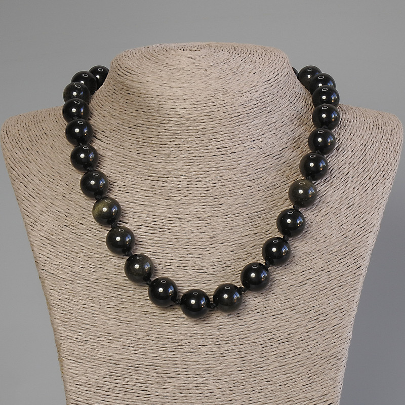 Sun Obsidian Necklace — Smooth Bead, 14mm Diameter, 50cm Length ± with Clasp