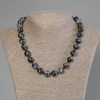 Snow Obsidian Necklace with smooth beads, 12 mm diameter, 50 cm long ± with clasp