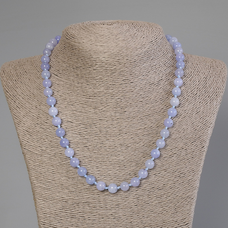 Aquamarine Necklace with Smooth Beads, 8mm diameter, 50 cm length, with clasp