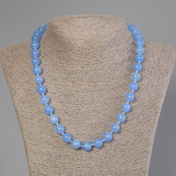 Aquamarine Necklace with smooth beads, 10 mm diameter ±, length 50 cm ± with clasp