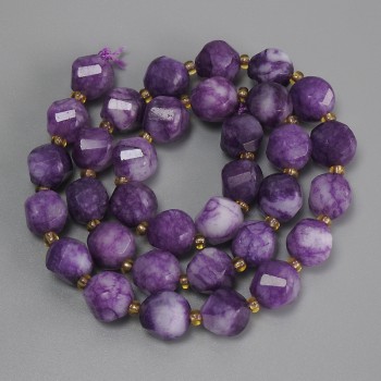 Sugilite Beads, Faceted Diamond Shape, 10x9 mm, 3 mm seed beads, 39 cm length on thread