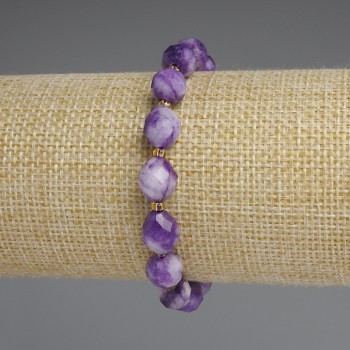 Sugilite bracelet with faceted grains, diameter 10×8.5 mm, 5 mm+ seed beads and 3 mm+ beads, length 18 cm, stretch