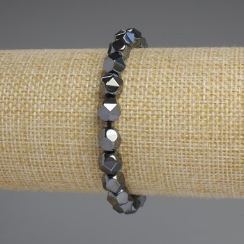 Hematite Bracelet with Facets, 8x7 mm, 18 cm Stretch