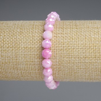Bracelet Czech Crystal Pink Multicolor Faceted Bead 8mm, Length 18mm, Elastic