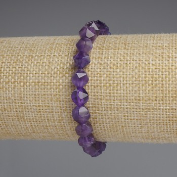 Amethyst bracelet with faceted beads, 8x7 mm diameter, 18 cm length, stretch