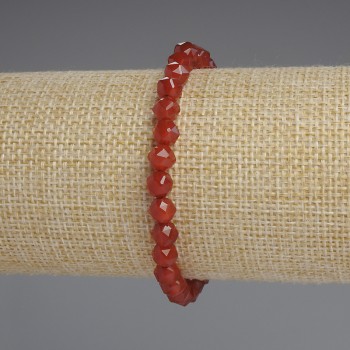 Carnelian bracelet with faceted beads, 6x6 mm, 18 cm length, stretch