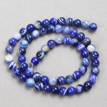 Blue Agate Beads, Smooth Round Balls, 8 mm Diameter, 38 cm Length ± on Beading Thread