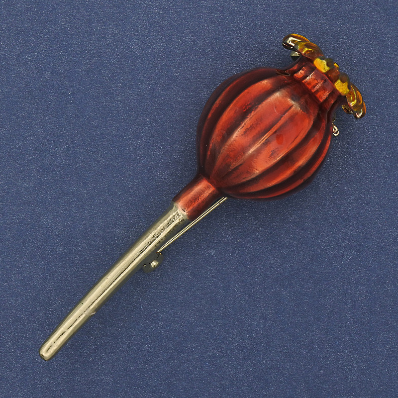 Makovey Brooch, red enamel, gold-tone metal, 20x66mm+