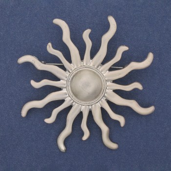 Brooch 'Yarilo' silvery matte enamel silver metal 69mm+