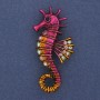 Seahorse Brooch-Pendant Colorful Rhinestones Pink Enamel Gold-Tone Metal 24x49mm+