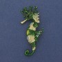 Seahorse Brooch-Pendant with Colored Rhinestones, Green and Gold Enamel, Gold-Tone Metal, 63x31 mm+