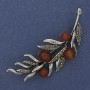Brooch Sprig of Carnelian with Gray Rhinestones, 67×26 mm, Silvery Metal