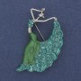 Brooch Dancer with green enamel and crystals, silver metal, 26x46mm+