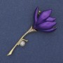 Brooch-pendant Flower purple enamel Pearl crystals gold-tone metal 29x64mm+