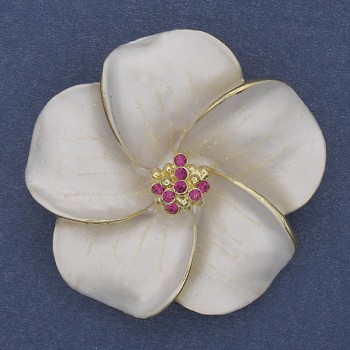 Brooch-pendant "Flower" white enamel with crystals golden metal 49x49mm+