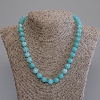 Aquamarine Necklace with Smooth Beads, 10 mm Diameter, 50 cm Length, with Clasp