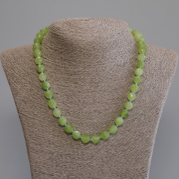 Chrysoprase Olivine Bead Necklace, faceted bead, diameter 10 mm, length 50 mm, with clasp