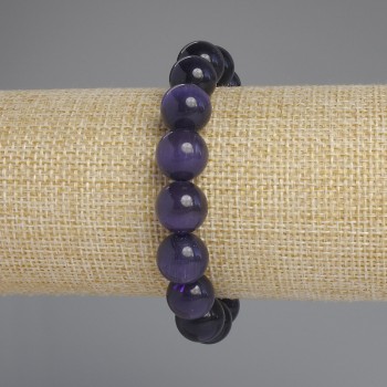 Cat's Eye Bracelet with Smooth Beads, 11.5 mm diameter, 18 cm length, stretch
