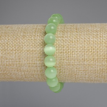 Cat's Eye Bracelet with Smooth Beads, 10mm Diameter, 18cm Length, Stretch