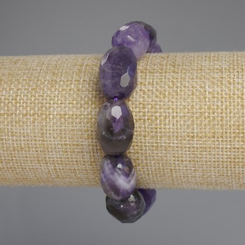Amethyst Bracelet with Faceted Rondelles, 17–20×12–16 mm, 18 cm long, stretch