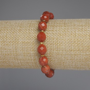 Red Jasper Bracelet with Faceted Beads 10x9 mm, 3 mm Seed Beads, 18 cm Length, Stretch