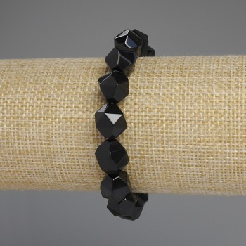 Black Onyx Bracelet with Faceted Beads, 12×10 mm, 18 cm Stretch