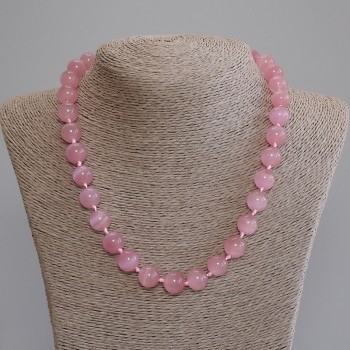 Pink Cat's Eye Bead Necklace, smooth beads, 12 mm diameter, 50 cm length, with clasp