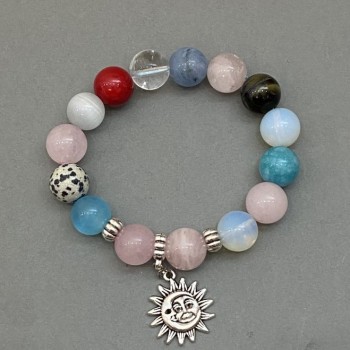 Assorted Bracelet (Aquamarine, Moonstone, Cat's Eye) Beads, 12mm diameter, 18 cm length, stretch