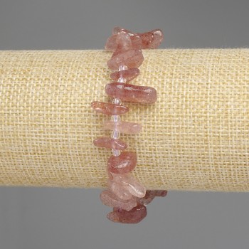 Strawberry Quartz Chip Bracelet, chip sizes 10–14 × 3–5 mm, 3 mm seed beads, length 18 cm ± stretch